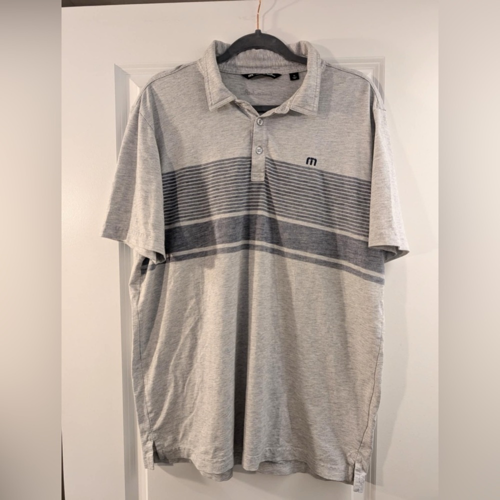 Travis Mathew Polo Shirt - Gray - Stripe design - Like New - Sz XL